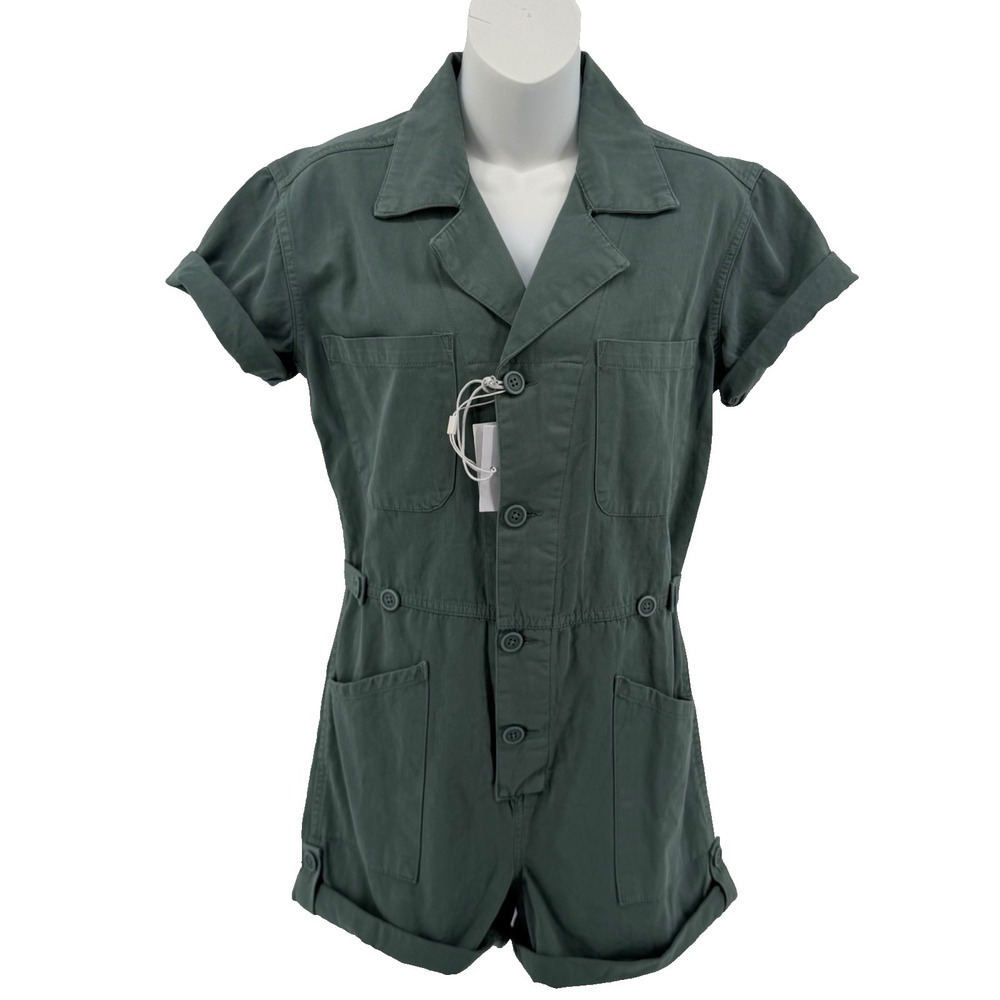 Pistola - Green Utility Romper - Button Front - Short Sleeve - XS - Utility Chic
